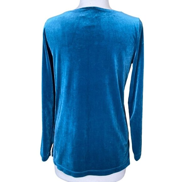Bob Mackie Wearable Art Teal Velvet LS Vintage Top Beaded Cutwork Neckline XS - Picture 4 of 7
